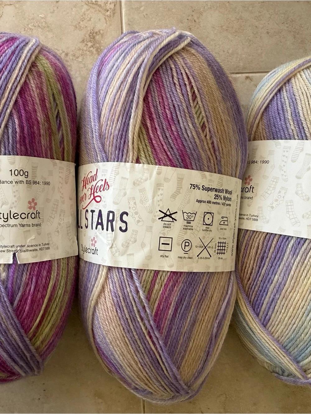 Stylecraft All Star Variegated Yarn - Pastel Lavender, Pink, Cream - 3 Skeins